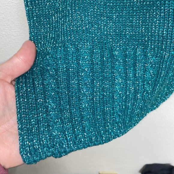 Vintage 90s Diane Von Furstenberg Sz 1X Sweater Green Sparkle Oversized Metallic - Picture 3 of 9
